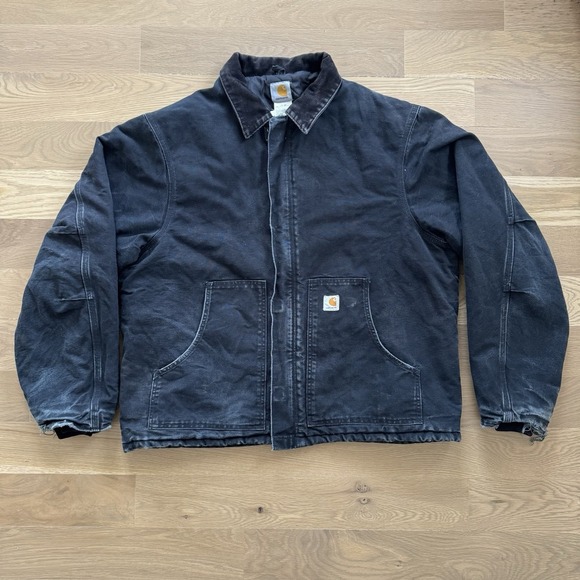 Vintage Carhartt Jacket Arctic Quilt Lined Distressed Faded Mens Tall 50 J02 BLK - Picture 1 of 16